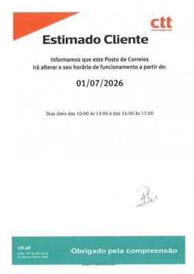 Altera&ccedil;&atilde;o hor&aacute;rio Posto de Correios